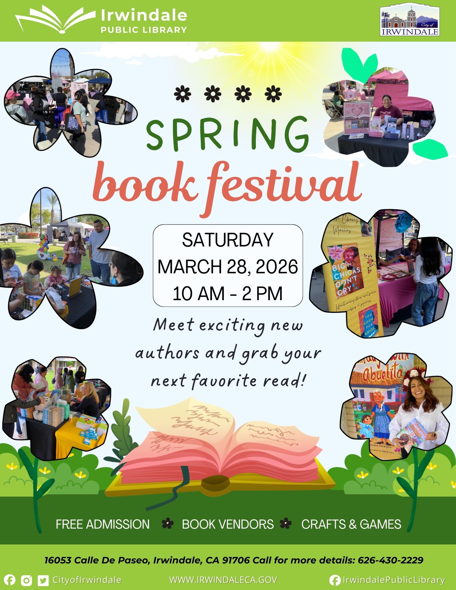 Spring Book Festival 2026 Saturday March 28 from 10 AM - 2 PM.