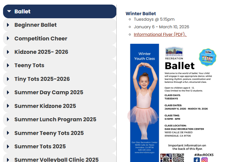 Recreation Youth Classes and Programs